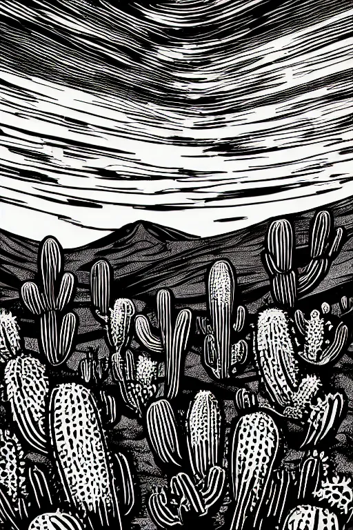 art by brian reedy, a beautiful black ink linocut | Stable Diffusion ...