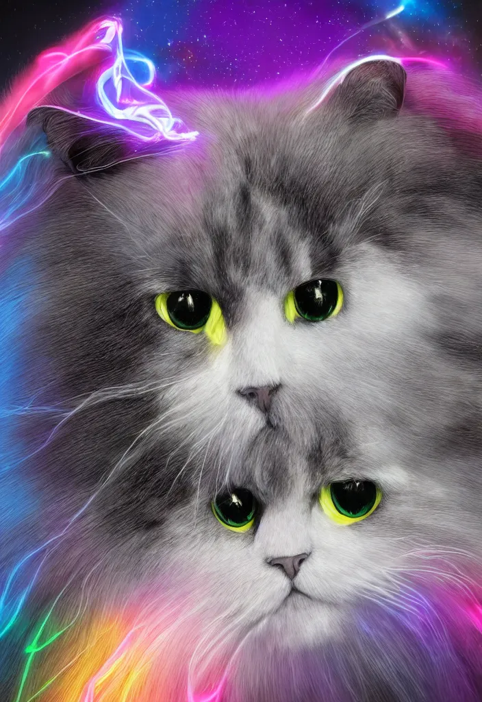 Prompt: longhair floof fluffy coiffed groom elegant gorgeously cfa champion cute pretty scottish fold cat, radiant with mathematical diagrams hologram overlay revealing a complex inner mechanations, detailed painting, grisaille dark monochrome with neon fluorescent color airbrush spraypaint accents, by jules julien, wes anderson, lisa frank, octane render 4 k