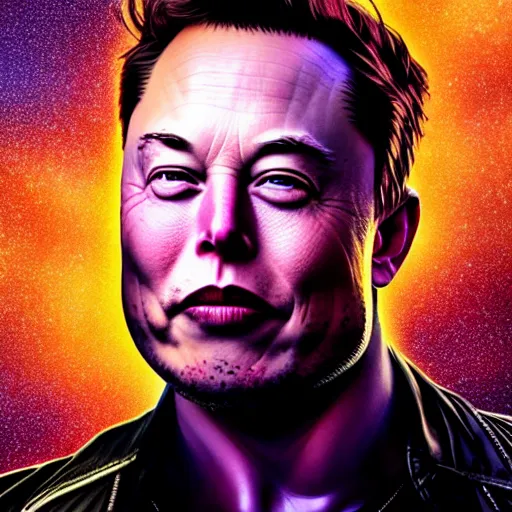Image similar to elon musk head merged with thanos body, highly detailed, high quality, hd, 4 k, 8 k, canon 3 0 0 mm, professional photographer, 4 0 mp, lifelike, top - rated, award winning, realistic, sharp, no blur, edited, corrected, trending
