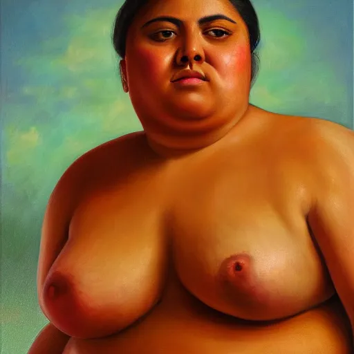 Image similar to A portrait of a strong and thick attractive non-binary person, saturated skin tone, Mexican, oil painting, majestic, detailed, high resolution