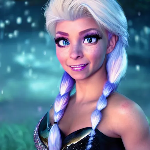 Image similar to alexa bliss as elsa, au naturel, hyper detailed, digital art, trending in artstation, cinematic lighting, studio quality, smooth render, unreal engine 5 rendered, octane rendered, art style by klimt and nixeu and ian sprigger and wlop and krenz cushart