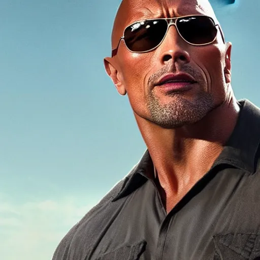 Image similar to film of Dwayne Johnson as cowboy