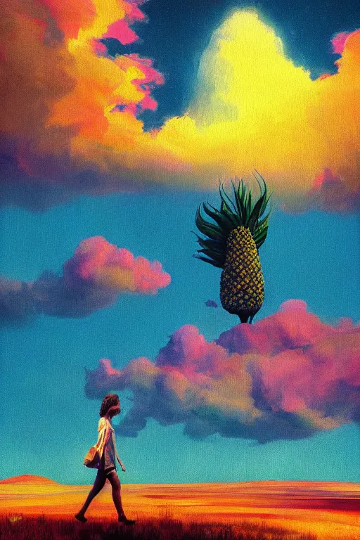 Image similar to giant corn flower head, girl walking on the moon, surreal photography, sunrise, dramatic light, impressionist painting, colorful clouds, digital painting, artstation, simon stalenhag