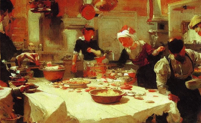 Image similar to high quality high detail painting by ilya repin, monster cooking in the kitchen, hd