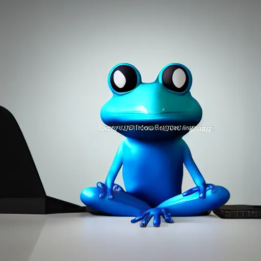 Prompt: octane render professional portrait of a blue frog wearing a suit sitting in an office,