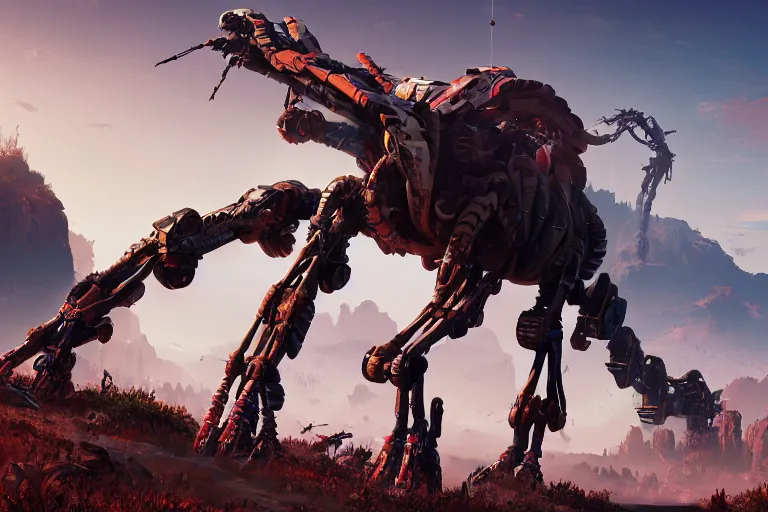 Image similar to longleg machine mecanical creature robot of horizon forbidden west horizon zero dawn bioluminiscence global illumination ray tracing hdr fanart arstation by ian pesty and alena aenami artworks in 4 k