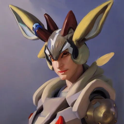 Image similar to greg manchess portrait painting of partially armored sylveon as overwatch character, medium shot, asymmetrical, profile picture, organic painting, sunny day, matte painting, bold shapes, hard edges, street art, trending on artstation, by huang guangjian, gil elvgren, ruan jia, greg rutkowski, gaston bussiere