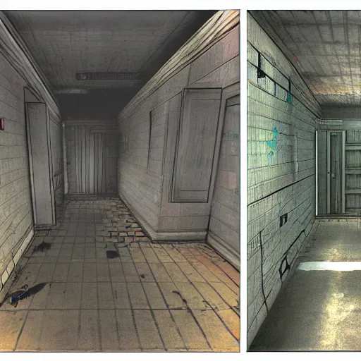 Image similar to pre rendered backgrounds for a playstation 1 survival horror game