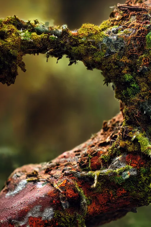 Prompt: a portrait of a rusty longsword protruding from a rock, fantasy setting, rust and corrosion, moss and vegetation, ancient forest, excalibur, close - up, intricate details, intricately detailed textures, warm lighting, vivid colors, smoke and mist, hyper realistic octane render, volumetric shading, depth of field, raytracing, 8 k,