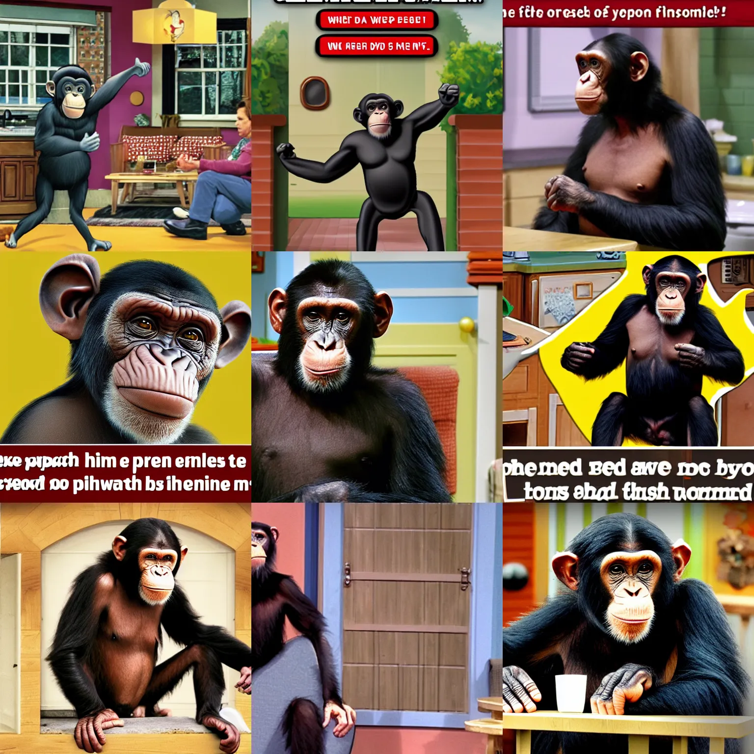Prompt: chimp on the loose, friends sitcom screenshot