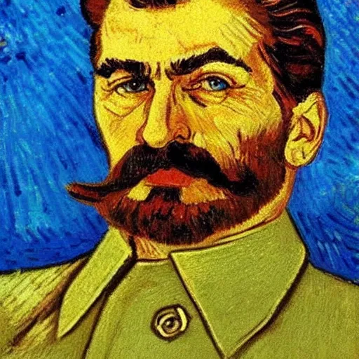 Image similar to portrait of stalin in the style of van gogh