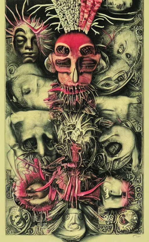 Image similar to post - punk new age album cover, asymmetrical design, dollar bank notes, capitalism, magic, apocalypse, psychedelic, black white pink, magic, giger h. r., giuseppe arcimboldo