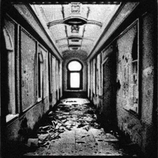 Image similar to unfocused black and white photographs of a ghost in an abandoned asylum | by Daido Moriyama | by Eugene Atget | horror mood | high contrast