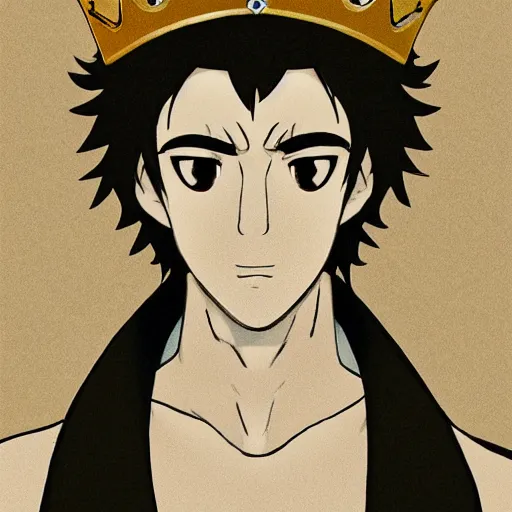 Prompt: man with a crown, smirk, anime