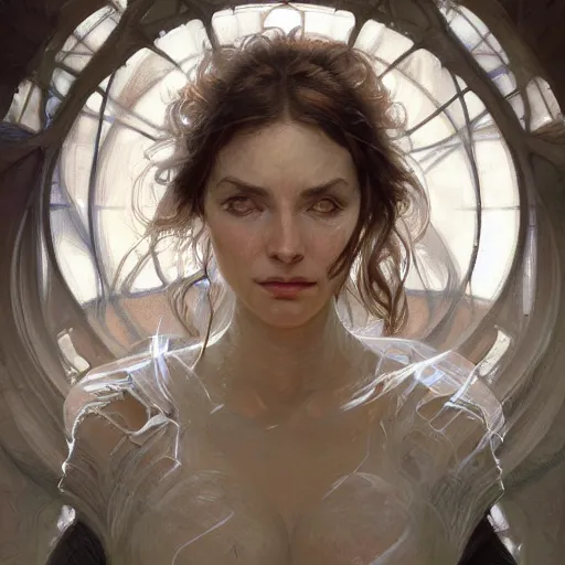 Image similar to Simone Hanna, physically accurate, dynamic lighting, intricate, elegant, highly detailed, digital painting, artstation, HR GIGER, Hieronymus Bosch, Francis Bacon, concept art, smooth, sharp focus, illustration, art by artgerm and greg rutkowski and alphonse mucha