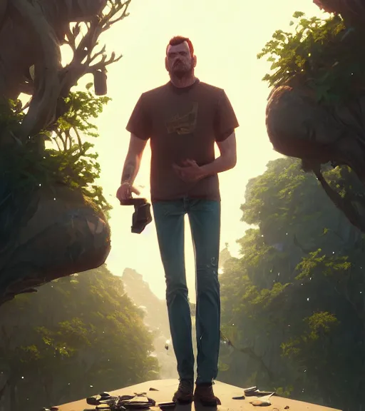 Image similar to highly detailed portrait giga chad in gta v, stephen bliss, unreal engine, fantasy art by greg rutkowski, loish, rhads, ferdinand knab, makoto shinkai and lois van baarle, ilya kuvshinov, rossdraws, tom bagshaw, global illumination, radiant light, detailed and intricate environment