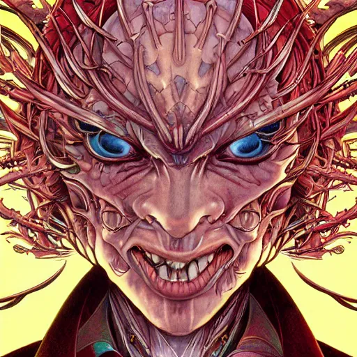 Image similar to portrait closeup of crazy avatar, symmetrical, by yoichi hatakenaka, masamune shirow, josan gonzales and dan mumford, ayami kojima, takato yamamoto, barclay shaw, karol bak, yukito kishiro