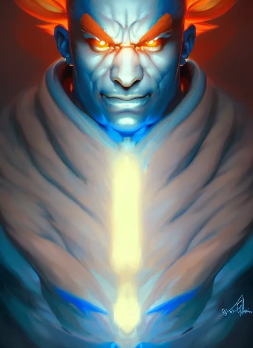 Image similar to symmetry!! portrait of blue akuma, street fighter, global illumination!! intricate, elegant, highly detailed, digital painting, artstation, concept art, smooth, sharp focus, illustration, art by artgerm and greg rutkowski and alphonse mucha