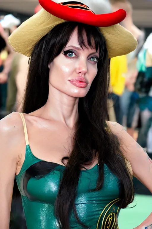 Image similar to headshot of angelina jolie as Nico Robin from One Piece, cosplay, comicon