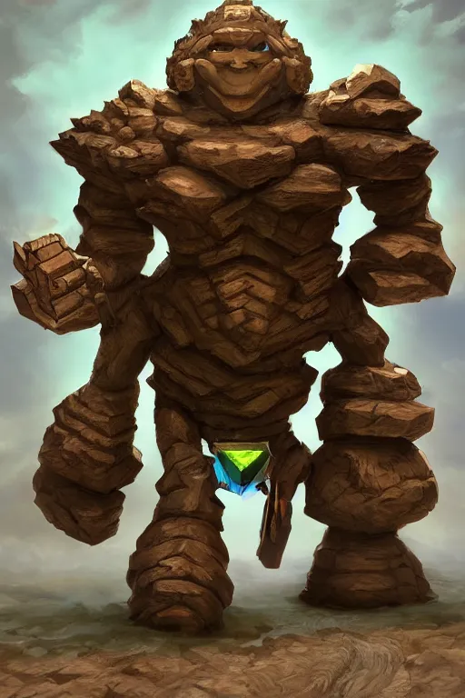 Image similar to zelda fantasy art giant golem troll wood rock greeble gemstone, global illumination ray tracing hdr fanart arstation by sung choi and eric pfeiffer and gabriel garza and casper konefal