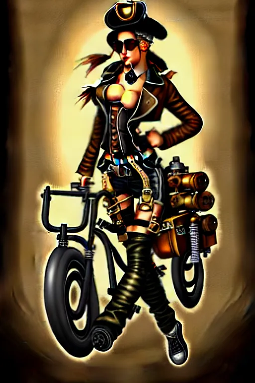 Image similar to steampunk biker girl by karl kopinski