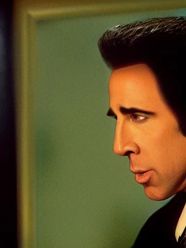 Image similar to a photograph of john travolta as nicholas cage, cinematic, detailed, proportional