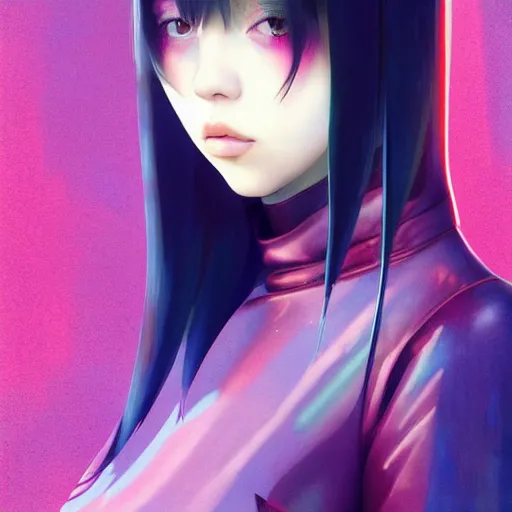 Image similar to a beautiful young japanese billie eilish kat dennings runway model in elaborate latexoutfit, by guweiz and wlop and ilya kuvshinov and artgerm and makoto shinkai and studio ghibli, symmetrical eyes, aesthetic, gorgeous, stunning, alluring, attractive, artstation, deviantart, pinterest, digital art