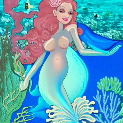 Prompt: photo of a blue skinned humanoid mermaid next to a coral reef