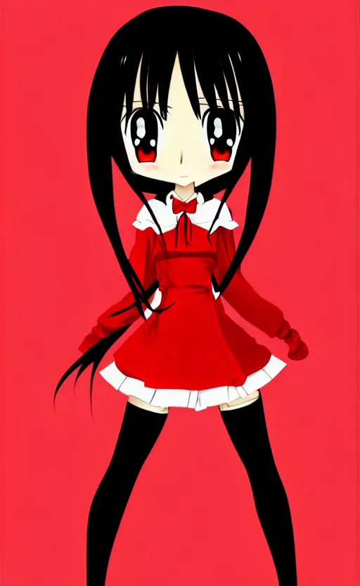 Image similar to anime girl with a detailed face and black hair in a red outfit, full body, trending, vector art, illustration,