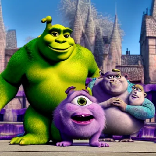 Image similar to shrek in monster inc, monsters university