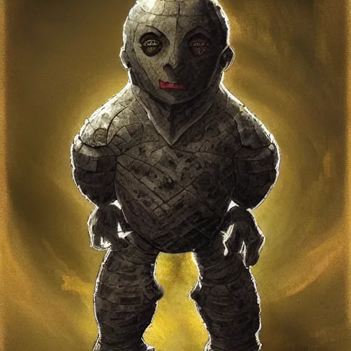 Image similar to Golem with a 12 sided dice as head. Dark Fantasy, concept art, art by Kouichirou Harada