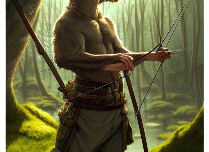 Image similar to a film still portrait of an otter elven archer, finely detailed features, cinematic lighting, perfect art, redwall woodland, forest, intricate, anime, gapmoe grimdark, artstation, trending on pixiv fanbox, painted by brian jacques greg rutkowski, studio ghibli, 4 k
