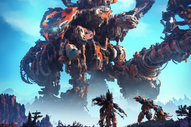 Image similar to behemoth machine mecha animal beast robot of horizon forbidden west horizon zero dawn bioluminiscence global illumination ray tracing hdr fanart arstation by sung choi and eric pfeiffer and gabriel garza and casper konefal