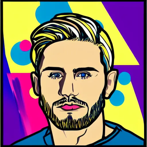 Image similar to 3 0 year old man portrait, blonde hair, blue eyes, pop art style