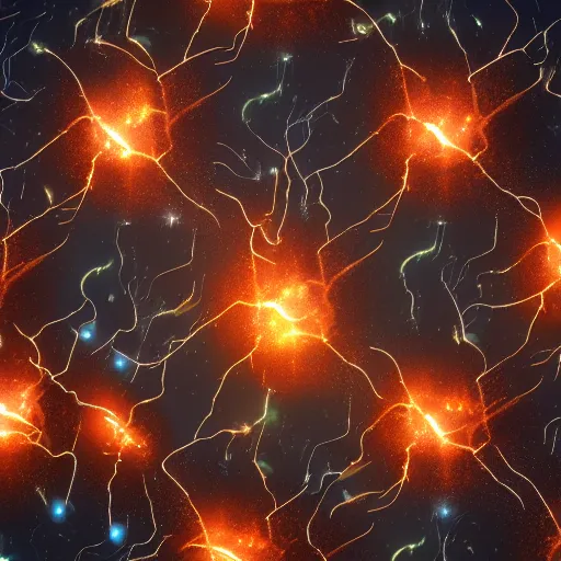 Image similar to army of interconnected neurons made of steel in space with hubble background, amazing, fire, splash, vray, 5 5 mm