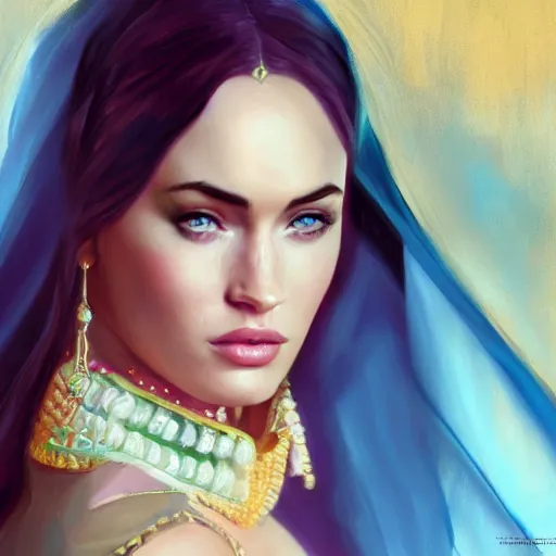 Image similar to a portrait of an arabian princess in a disney movie, megan fox, oil painting, pale colors, high detail, 8 k, wide angle, trending on artstation,