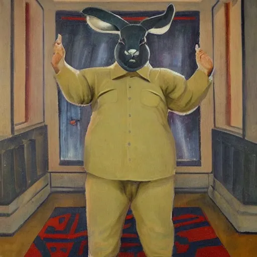 Image similar to Socialist realist painting of Big Chungus by Isaak Izrailevich, Highly detailed, Full body portrait, Masterpiece