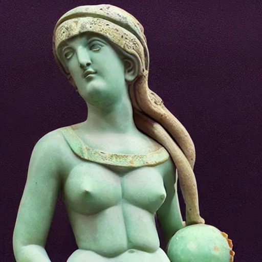 Image similar to “Ancient Greek goddess statue made of ceramics in celadon glaze, concept art, stylized”