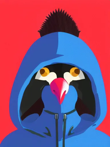 Image similar to front facing portrait. humanoid furry! anthro, anthro, anthro, avian, avian, avian!!! fursona, bird, bird, bird!!! digital art! trending on artstation! subject wearing hoodie and jeans!! subject is female!! female!!! big beak, big beak, big beak!!! blue feathers!! birdfolk!! owlkin!! Character design by charlie bowater, ross tran, artgerm, and makoto shinkai!!! detailed!!!