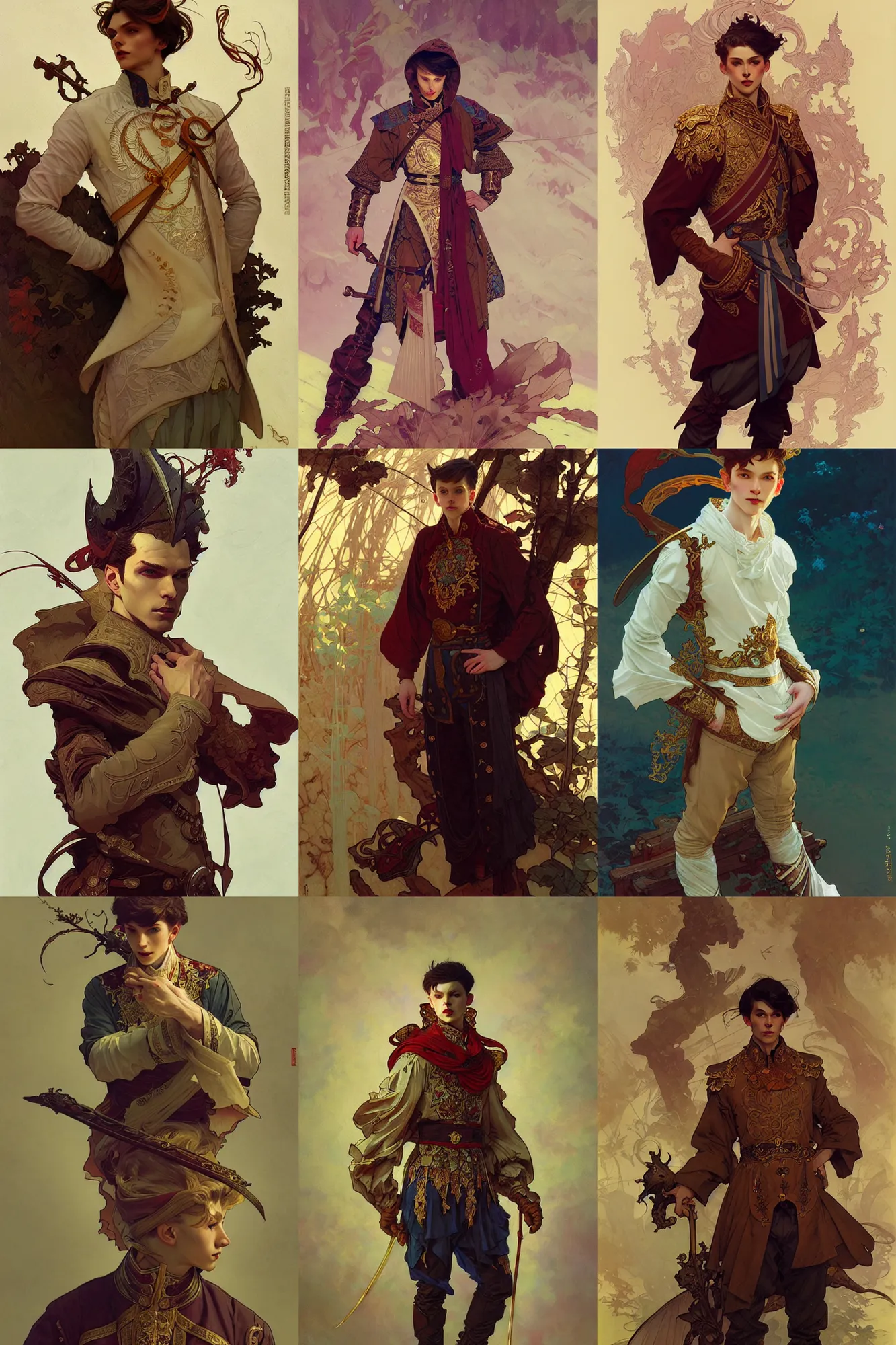 Prompt: young male, traditional russian clothes, fantasy, smooth, art by joseph leyendecker, peter mohrbacher, ruan jia, marc simonetti, ayami kojima, cedric peyravernay, alphonse mucha, victo ngai