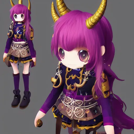 Prompt: cute fumo plush of a goat girl with horns, anime girl, tribal outfit with intricate celtic knot patterns, golden pauldrons, gothic maiden, artstation, vray