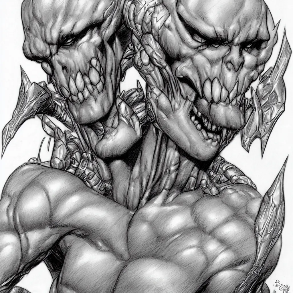 Image similar to j scott campbell!!! pencil sketch by j scott campbell close up headshot of skeletor in the style ofj scott campbell