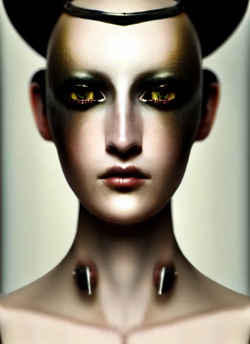 Image similar to close - up portrait of beautyful female android steampunk by paolo roversi,