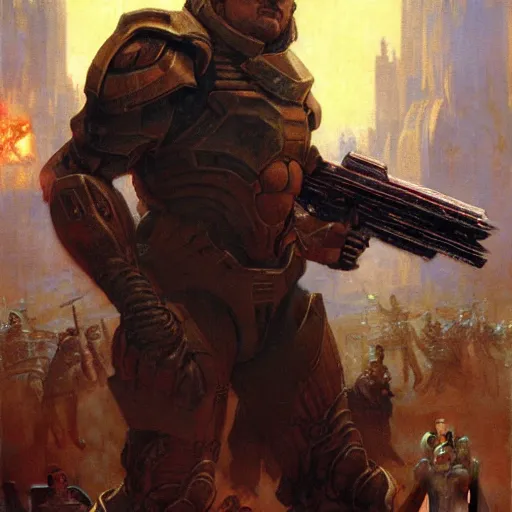 Prompt: Leonardo Dicaprio Doom Slayer, by gaston bussiere, craig mullins, Simon Bisley