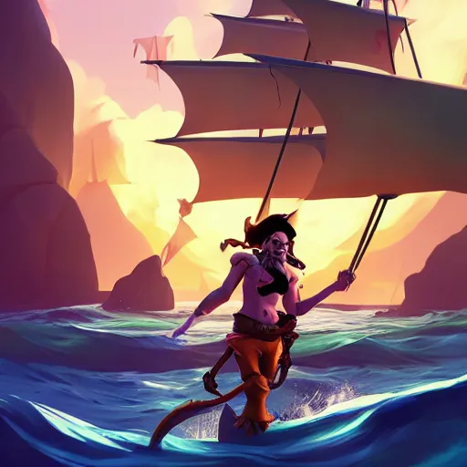 Image similar to jack the pirate mermaid on sea of thieves game avatar hero, behance hd by jesper ejsing, by rhads, makoto shinkai and lois van baarle, ilya kuvshinov, rossdraws global illumination