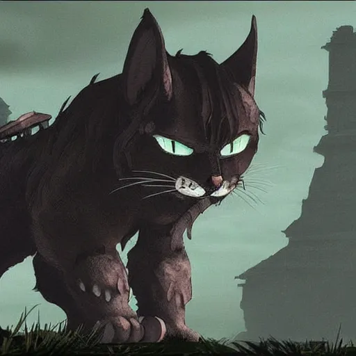 Prompt: cat redesigned by shadow of the colossus boss style