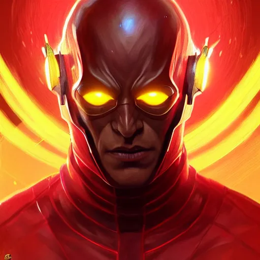 Image similar to Homelander as Reverse Flash with glowing red eyes, western, D&D, fantasy, intricate, elegant, highly detailed, digital painting, artstation, concept art, matte, sharp focus, illustration, art by Artgerm and Greg Rutkowski and Alphonse Mucha