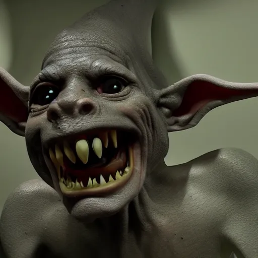 Image similar to a goblin, realistic, award winning render, studio lighting, detailed, 8k, HD, 3d, hyper realistic, octane render, cycles render,