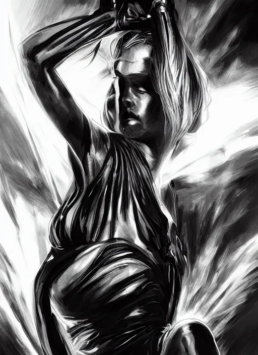 Image similar to portrait, queen of eternal beauty and Power, black and white comic panel, cover Art, Dynamic lighting, cinematic, establishing shot, extremely high detail, photo realistic, cinematic lighting, pen and ink, intricate line drawings, post processed, concept art, artstation, matte painting, midjourney, style by alex ross, neal adam