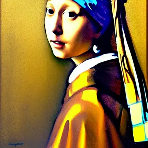 Image similar to greg manchess portrait painting of the girl with the pearl earring with the face of mona lisa, medium shot, asymmetrical, profile picture, organic painting, sunny day, matte painting, bold shapes, hard edges, street art, trending on artstation, by huang guangjian and gil elvgren and gerald brom